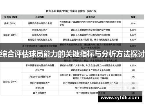 综合评估球员能力的关键指标与分析方法探讨