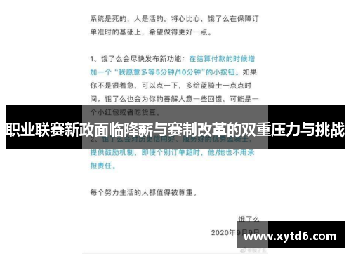 职业联赛新政面临降薪与赛制改革的双重压力与挑战